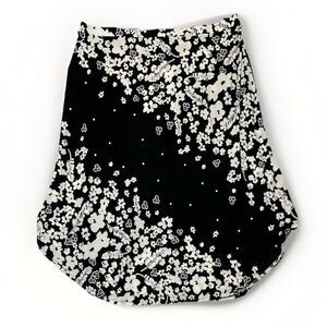 Dip Hem Midi Skirt Chico's Size 4 Black White Floral Stretch 2X or XXL Flatters